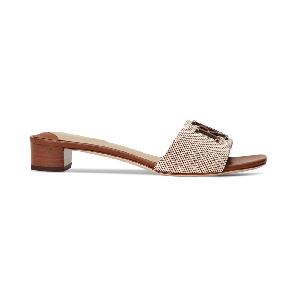 Lauren Ralph Lauren Fay Logo Dress Sandals Natural Deep Saddle Tan Size 6B - Picture 2 of 4